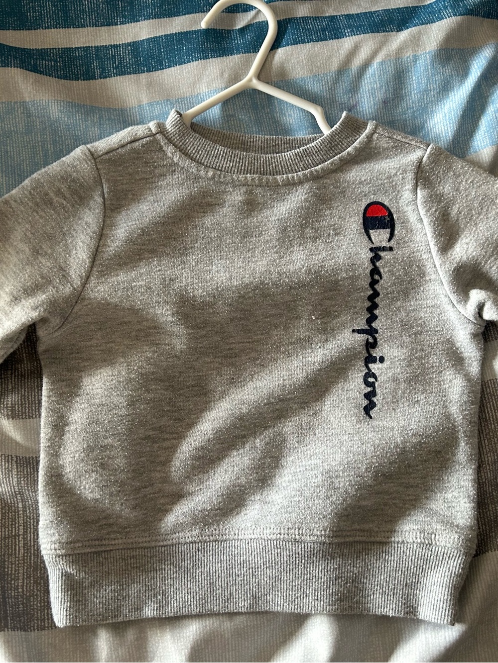 Champion Grey Crewneck Sweatshirt with Vertical Logo Accent